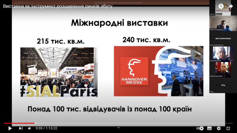 Вебінар «Виставки як інструмент розширення ринків збуту. Особливості участі у закордонних виставках». Відеозапис