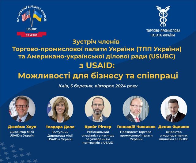 Зустріч членів Торгово-промислової палати України та Американо-української ділової ради (USUBC) з USAID: виявлення можливостей для бізнесу та співпраці