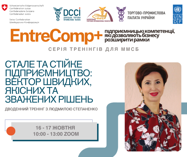Тренінг «Стале та стійке підприємництво: вектор швидких, якісних і зважених рішень»: 16 &#8211; 17 жовтня 2024 року
