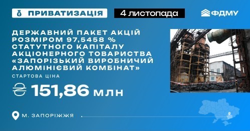 Державний пакет акцій АТ «ЗАлК» – на приватизаційному аукціоні