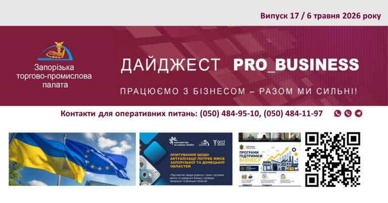 Інформаційний дайджест Запорізької ТПП: 6 травня 2026 року
