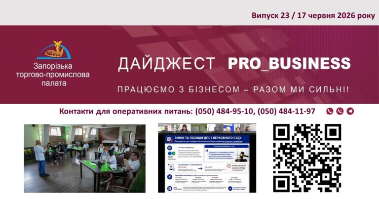 Інформаційний дайджест Запорізької ТПП: 17 червня 2026