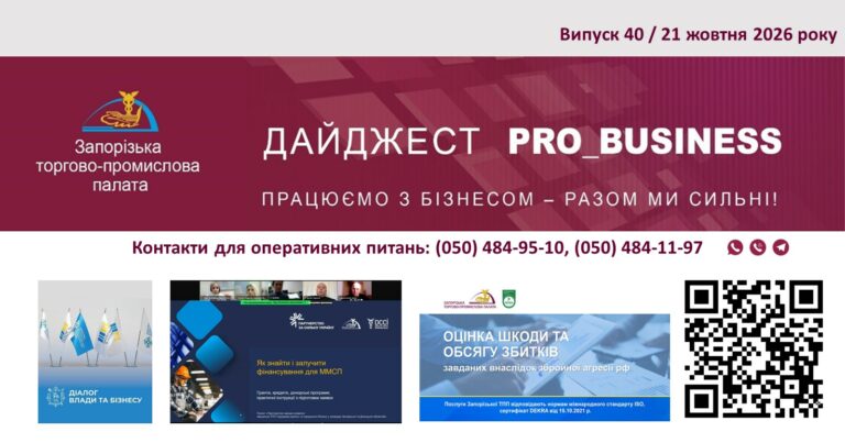 Інформаційний дайджест Запорізької ТПП: 21 жовтня 2026 року